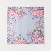 Levendige Aqua & Roze Bloemen Foto Achtergrond Wandkleed (Voorkant)