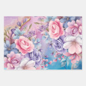 Levendige Aqua & Roze Waterverf Bloemen Boeketten Inpakpapier Vel (Voorkant 2)
