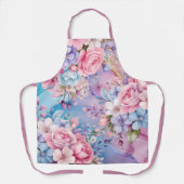 Levendige Aqua & Roze Waterverf Flowers Schort (Voorkant)