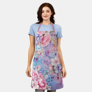 Levendige Aqua & Roze Waterverf Flowers Schort