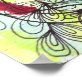 Levendige Aquarel Abstracte Bloemige Doodle Lijnku Poster (Hoek)