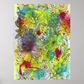 Levendige Aquarel Abstracte Bloemige Doodle Lijnku Poster (Voorkant)