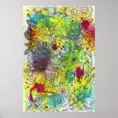 Levendige Aquarel Abstracte Bloemige Doodle Lijnku Poster (Voorkant)