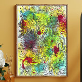 Levendige Aquarel Abstracte Bloemige Doodle Lijnku Poster