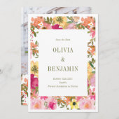 Levendige Aquarel Bloementuin Foto Lente Save The Date (Voorkant / Achterkant)