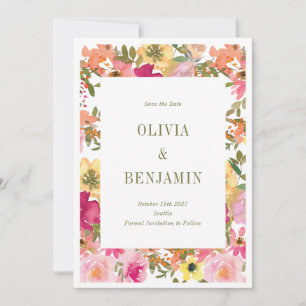 Levendige Aquarel Bloemrijke Tuinfoto Lente Save The Date