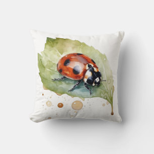 Levendige Aquarel Lieveheersbeestje Tuinkunst Kussen