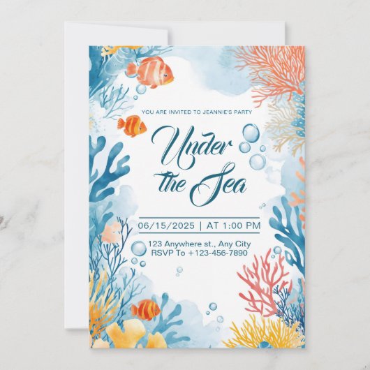 Levendige Aquarel Onderzee Feestje Kaart (Voorkant)