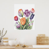 Levendige Aquarel Tulpenboeket  Poster (Keuken)