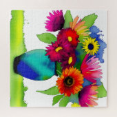 Levendige aquarel Vaas en bloemen Legpuzzel (Horizontaal)