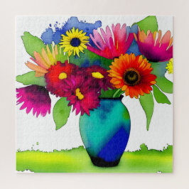 Levendige aquarel Vaas en bloemen Legpuzzel