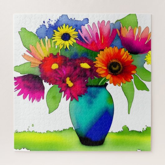 Levendige aquarel Vaas en bloemen Legpuzzel (Verticaal)
