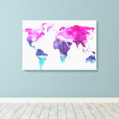 Levendige Aquarel Wereldkaart Canvas Kunst (Insitu (Houten vloer))