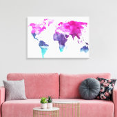 Levendige Aquarel Wereldkaart Canvas Kunst (Insitu (Woonkamer))