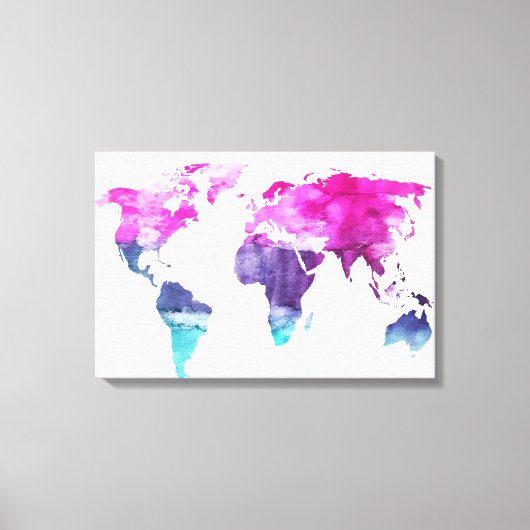 Levendige Aquarel Wereldkaart Canvas Kunst (Voorkant)