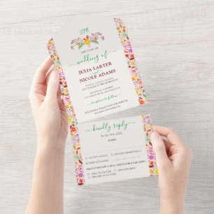 Levendige Aquarellen Zomer Tulp Bloemen Bruiloft All In One Uitnodiging