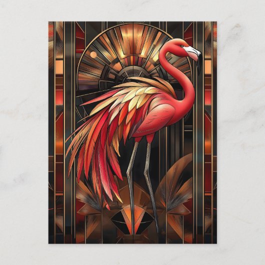 Levendige Art Deco Flamingo illustratie Briefkaart (Voorkant)