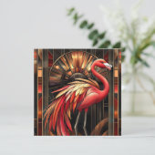 Levendige Art Deco Flamingo illustratie Feestdagenkaart (Staand voorkant)