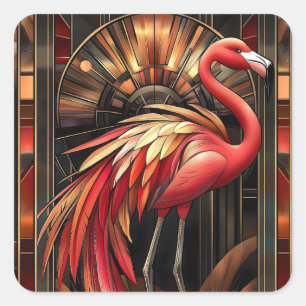 Levendige Art Deco Flamingo illustratie Vierkante Sticker