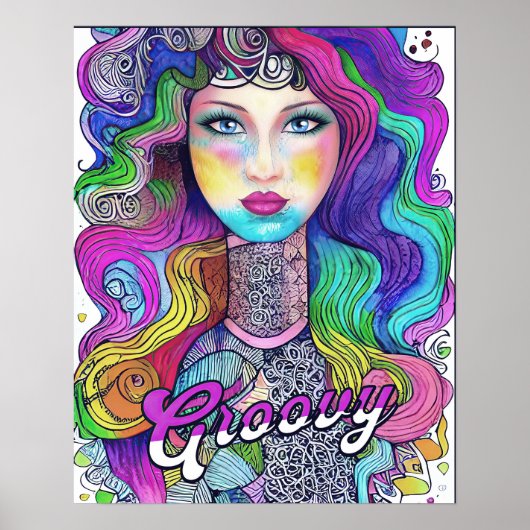 Levendige Artistieke Groovy Vrouw Psychedelic Post Poster (Voorkant)