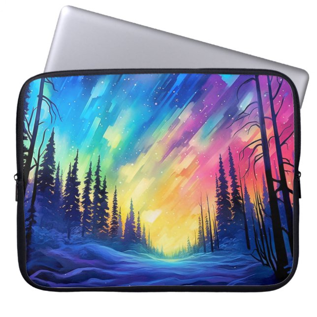 Levendige artistieke noorderlicht illustratie laptop sleeve (Voorkant)
