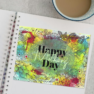 Levendige artistieke Waterverf en Ink Moederdag Briefkaart