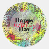 Levendige artistieke Waterverf en Ink Moederdag Ronde Sticker (Voorkant)