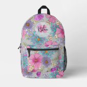 Levendige artistieke Waterverf en zwarte inktbloem Bedrukte Rugzak (Voorkant)