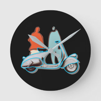 Levendige Artsy Retro Italiaans Pop Art Motor Scoo Ronde Klok