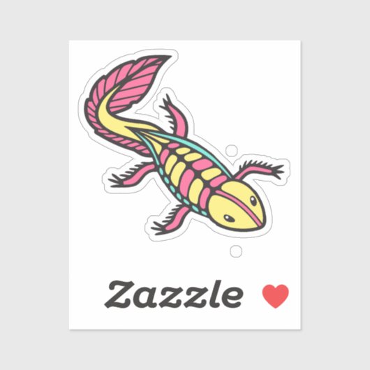 Levendige axolotl plat roze geel en turquoise sticker (Vel)