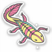 Levendige axolotl plat roze geel en turquoise sticker (Voorkant)