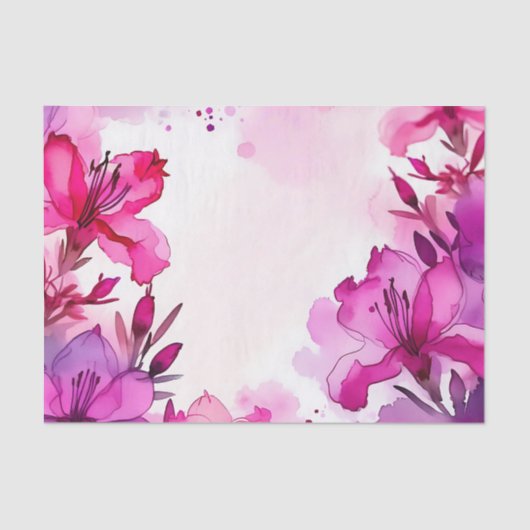 Levendige Azalea Floral Waterverf Tissuepapier (Voorkant)