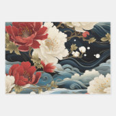 Levendige Aziatische geïnspireerde Florals & Waves Inpakpapier Vel (Voorkant 2)