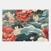 Levendige Aziatische geïnspireerde Florals & Waves Inpakpapier Vel (Voorkant)