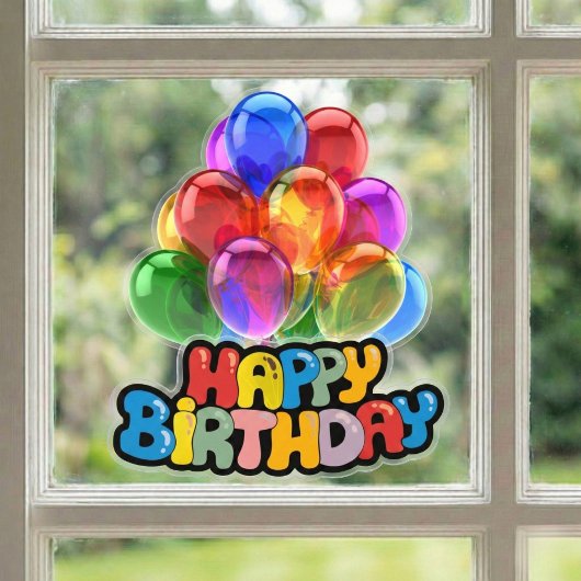 Levendige ballon Happy Birthday Window Cling Raamsticker