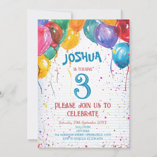 Levendige ballonnen en vrolijk verjaardagsfeestje kaart (Voorkant)