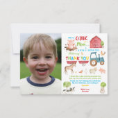 Levendige Barnyard Farm Animals Verjaardagsfeestfo Bedankkaart (Voorkant)