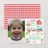 Levendige Barnyard Farm Animals Verjaardagsfeestfo Bedankkaart (Voorkant / Achterkant)