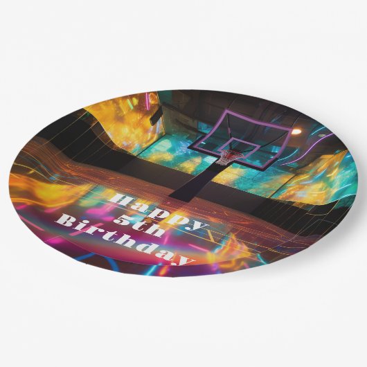 Levendige basketbalpartij papieren bordje (Gekanteld)