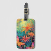 Levendige Batik Waterverf Bloemen met Vlinders Bagagelabel (Voorkant (verticaal))