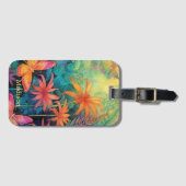 Levendige Batik Waterverf Bloemen met Vlinders Bagagelabel (Voorkant (horizontaal))