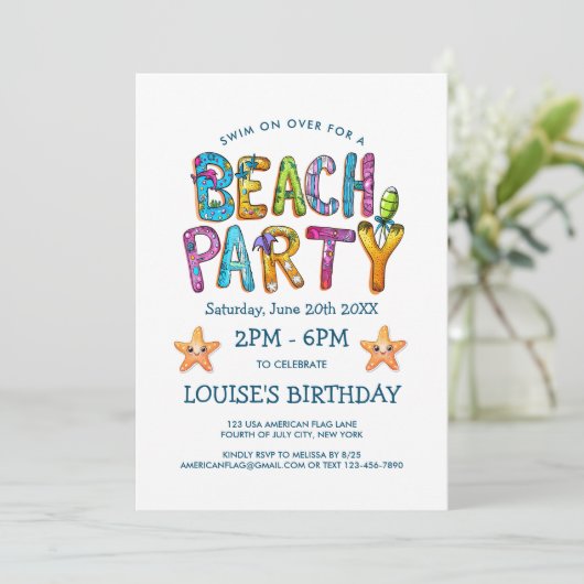 Levendige Beach Party uitnodiging (Staand voorkant)