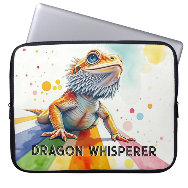 Levendige Bearded Dragon Art Kleurrijke Waterverf Laptop Sleeve (Voorkant)