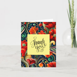 Levendige Bedankt: Red Flowers & Folded Dank u kaa Bedankkaart