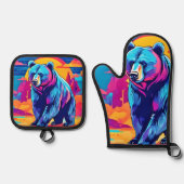 Levendige Beer kunst Ovenwant & Pannenlap Set (Voorkant)