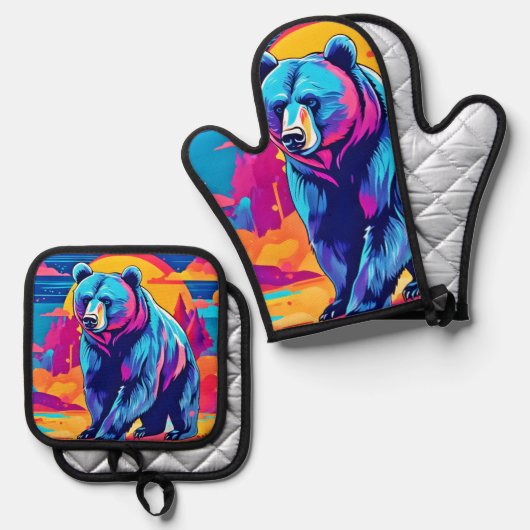 Levendige Beer kunst Ovenwant & Pannenlap Set (Voorkant / Achterkant)