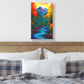 Levendige berg rivier en bomen van alcoholinkt  canvas afdruk (Insitu (Slaapkamer))