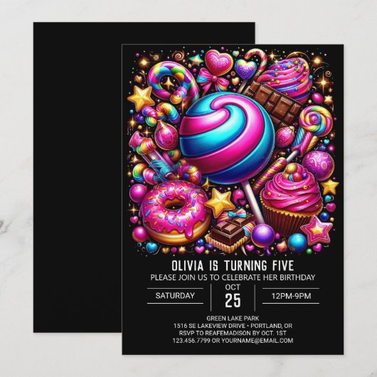 Levendige betoverde Candyland digitale verjaardag Kaart (Voorkant / Achterkant)