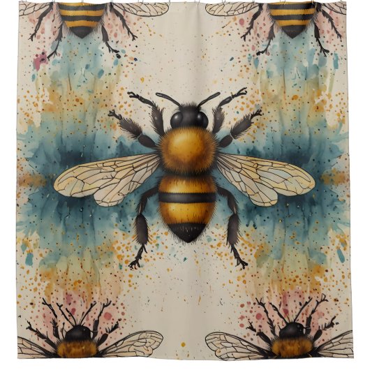 Levendige bij met pastel Hues Douchegordijn (Voorkant)