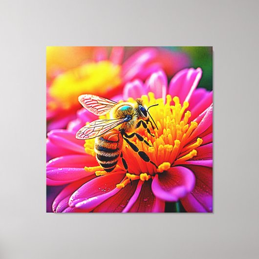 Levendige bij op Bloom Design Canvas Afdruk (Voorkant)
